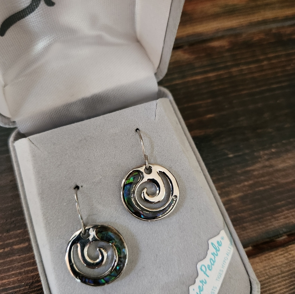 Abalone Silver Earrings New In Box